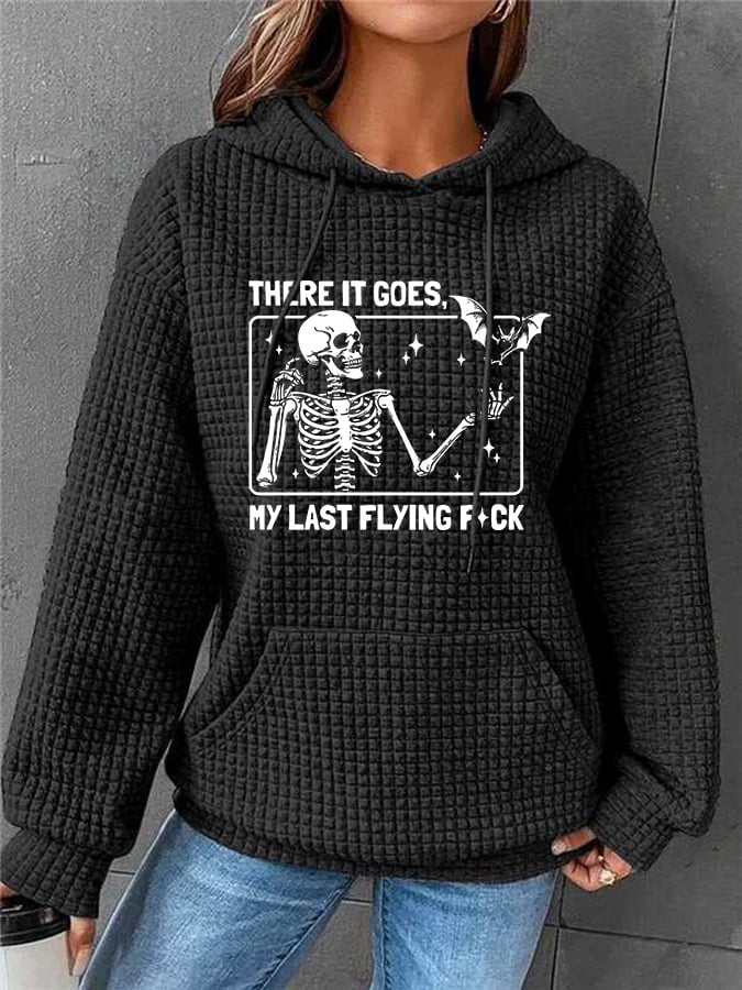 Women'sHalloween There It Goes My Last Flying F*ck Print Waffle Hooded Sweatshirt