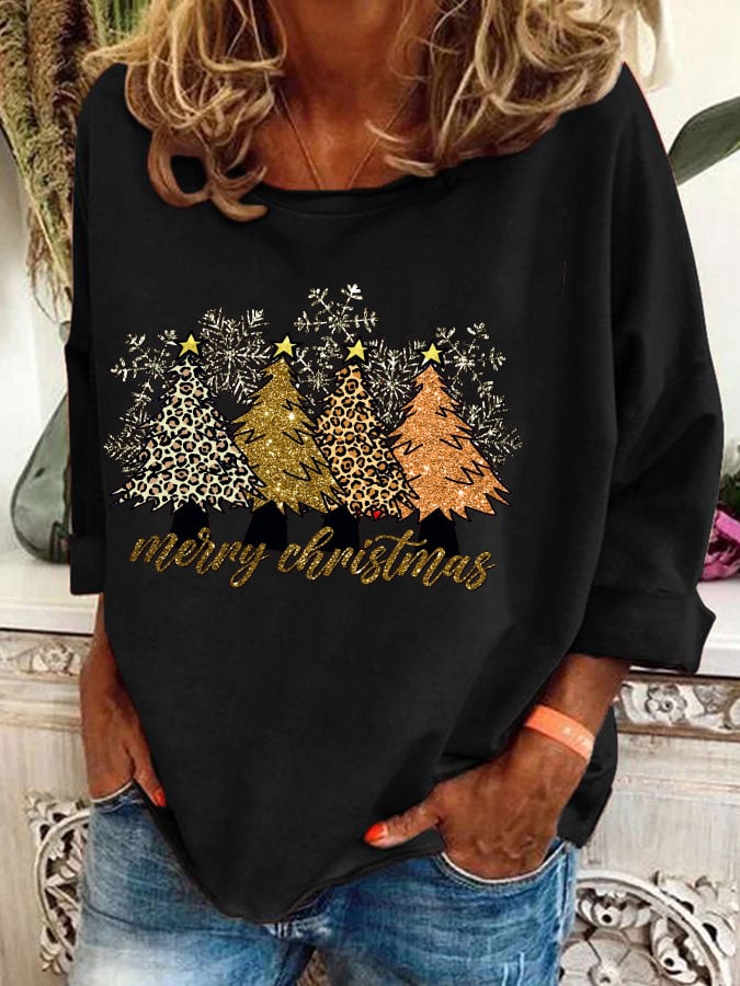 🔥Buy 3 Get 10% Off🔥Women's Leopard Christmas Tree Print Sweatshirt