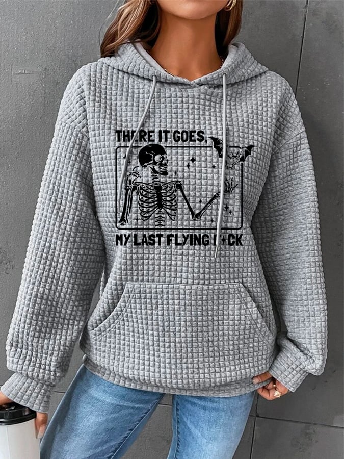 Women'sHalloween There It Goes My Last Flying F*ck Print Waffle Hooded Sweatshirt