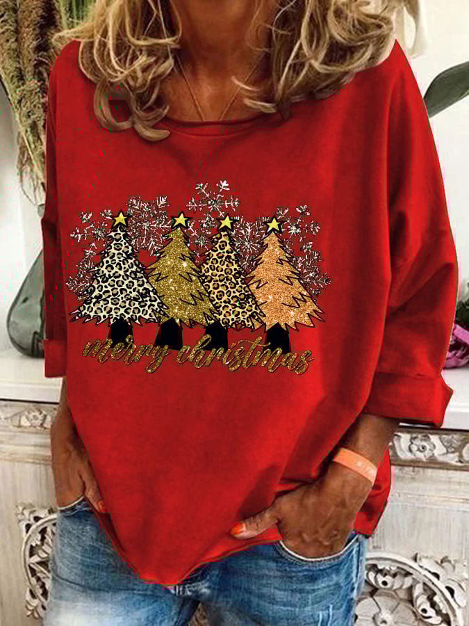 🔥Buy 3 Get 10% Off🔥Women's Leopard Christmas Tree Print Sweatshirt