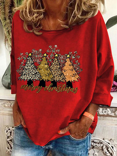 🔥Buy 3 Get 10% Off🔥Women's Leopard Christmas Tree Print Sweatshirt