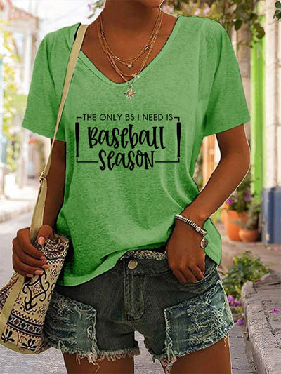 Women's The Only BS I Need Is Baseball Season Print Casual T-Shirt