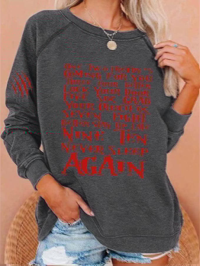 Women's Halloween One Two Horros Coming For You Blood Stain Print Sweatshirt