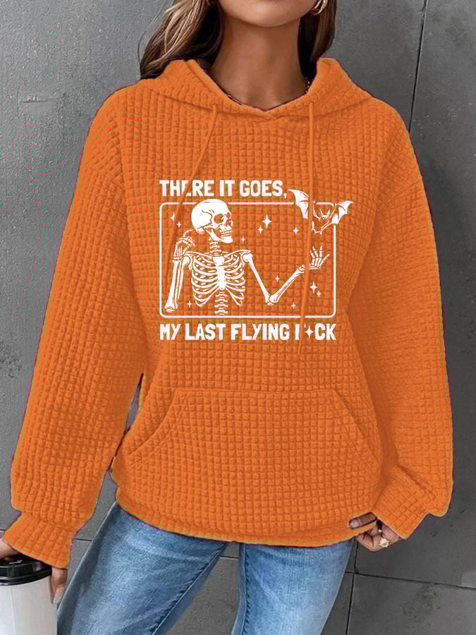 Women'sHalloween There It Goes My Last Flying F*ck Print Waffle Hooded Sweatshirt