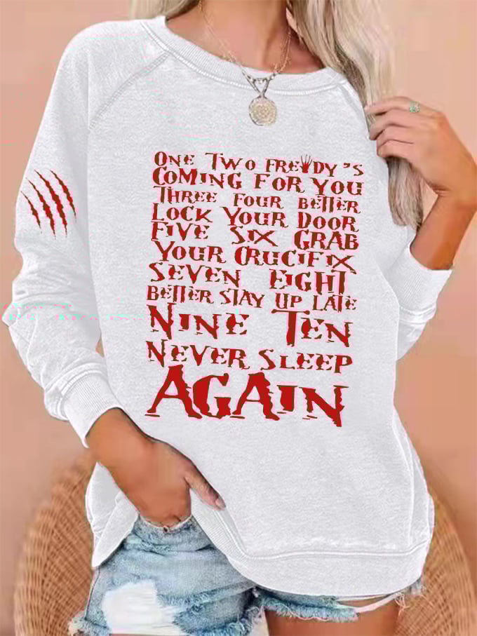 Women's Halloween One Two Horros Coming For You Blood Stain Print Sweatshirt