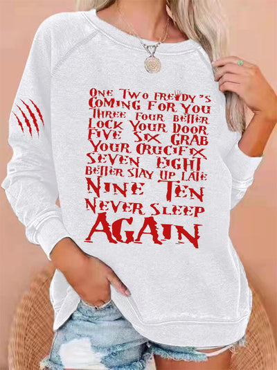 Women's Halloween One Two Horros Coming For You Blood Stain Print Sweatshirt