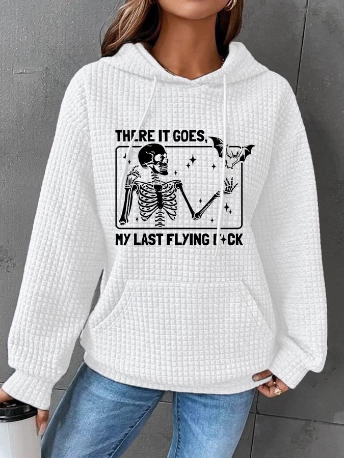 Women'sHalloween There It Goes My Last Flying F*ck Print Waffle Hooded Sweatshirt