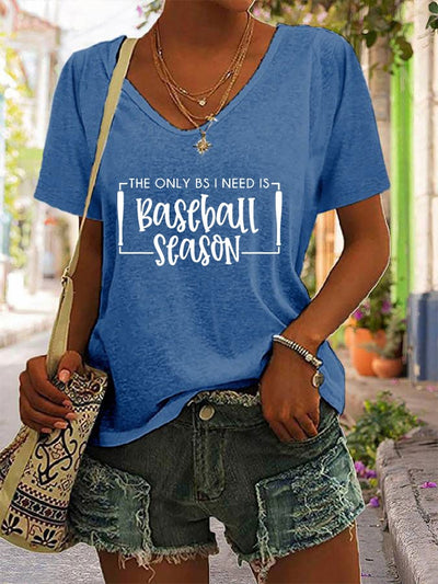 Women's The Only BS I Need Is Baseball Season Print Casual T-Shirt