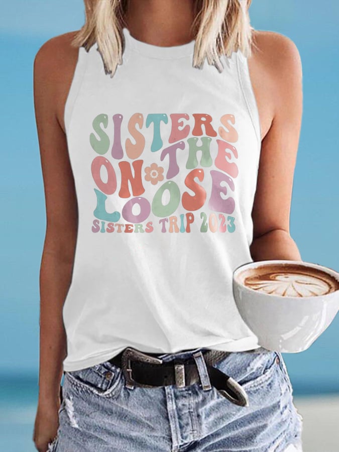 Vintage Sisters On The Loose Sisters 's Trip 2023 Print Tank Top