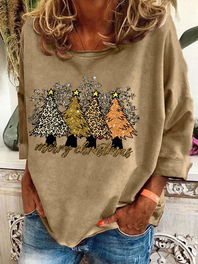 🔥Buy 3 Get 10% Off🔥Women's Leopard Christmas Tree Print Sweatshirt