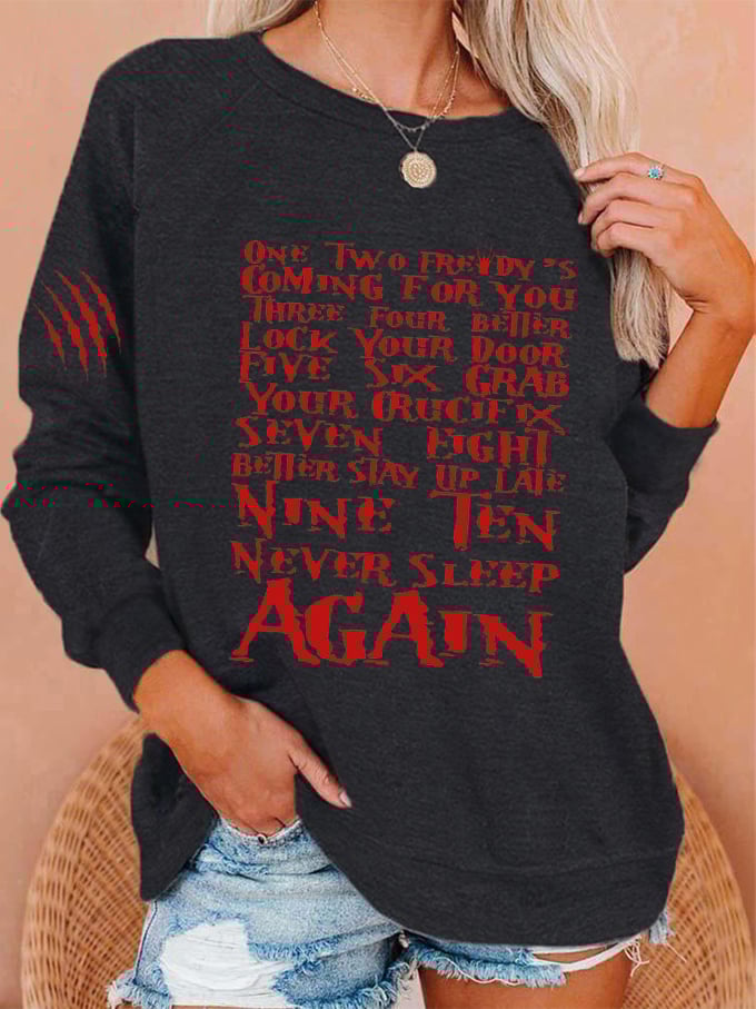 Women's Halloween One Two Horros Coming For You Blood Stain Print Sweatshirt