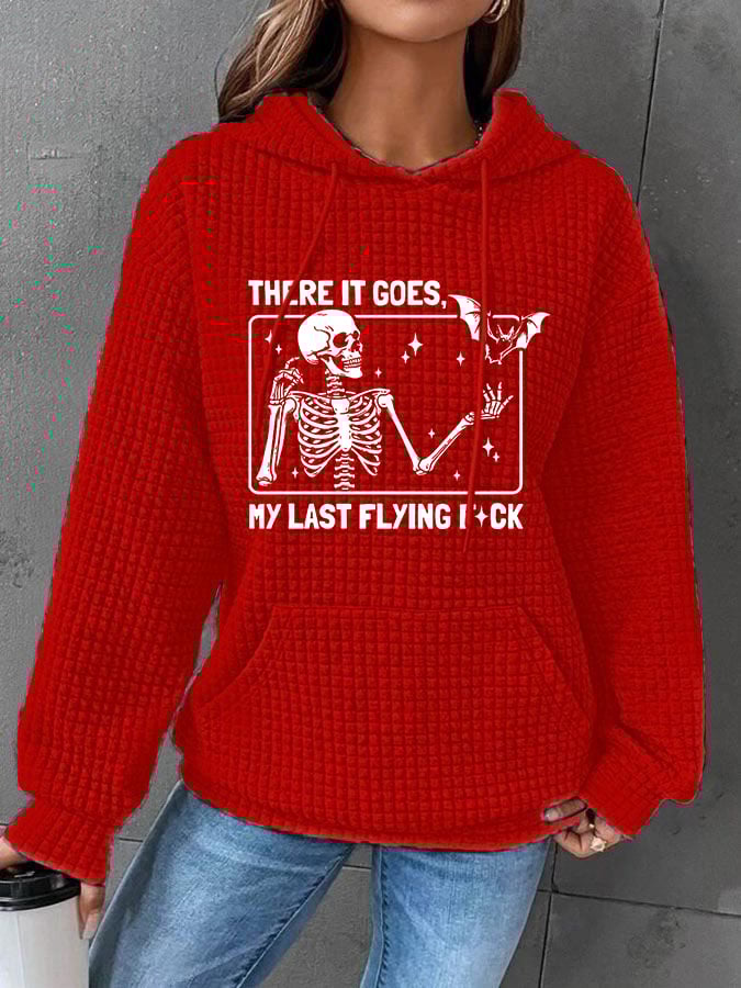 Women'sHalloween There It Goes My Last Flying F*ck Print Waffle Hooded Sweatshirt