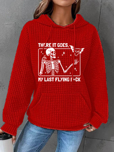 Women'sHalloween There It Goes My Last Flying F*ck Print Waffle Hooded Sweatshirt