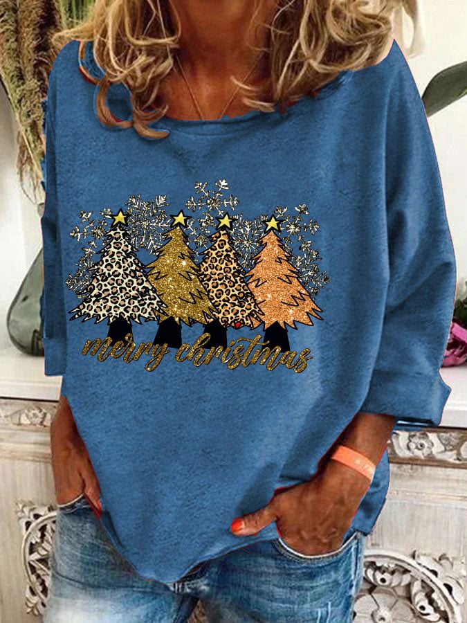 🔥Buy 3 Get 10% Off🔥Women's Leopard Christmas Tree Print Sweatshirt