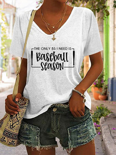 Women's The Only BS I Need Is Baseball Season Print Casual T-Shirt